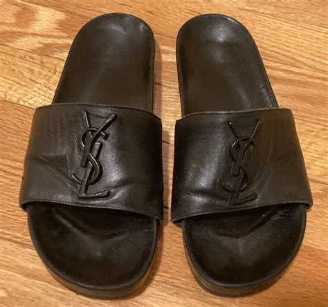 ysl joan logo leather slides